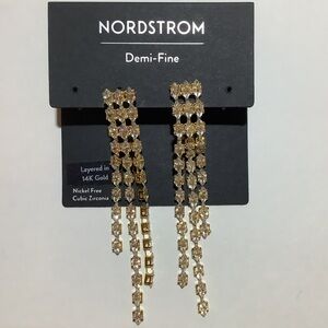 Nordstrom Angled Fringe Cubic Zirconia Drop Earrings New